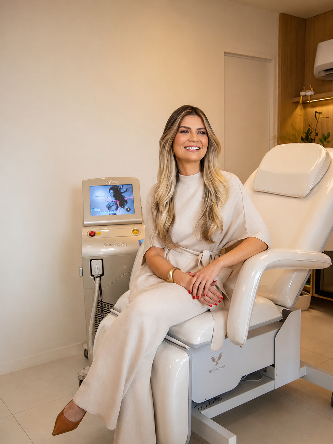 Priscila Ferreira na clínica de estética em Uberaba